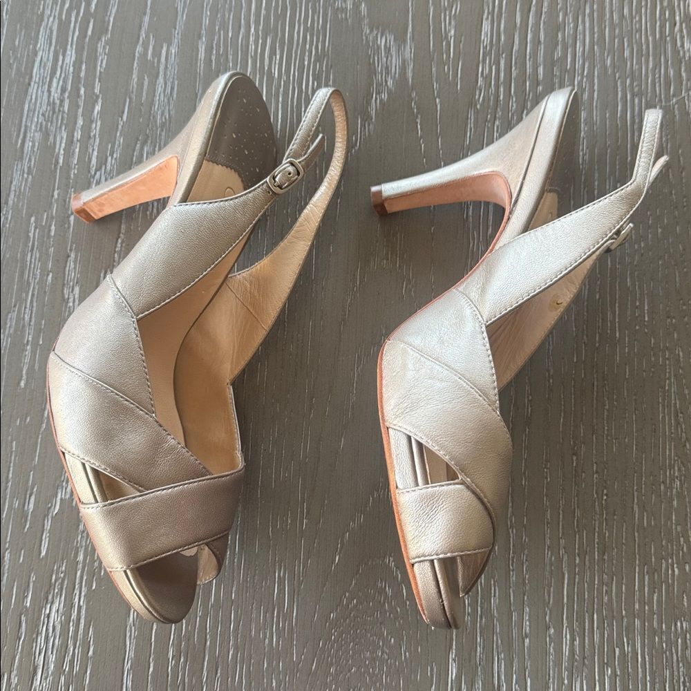 Cole Haan NIKE AIR Elegant Leather Light Pewter Open-Toe Slingback Heels Size 10 - Picture 4 of 12